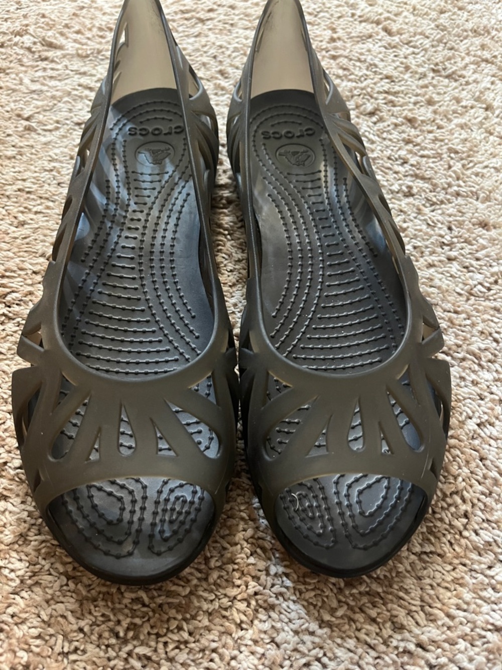 CROCS Women's Olive Gray Laser-Cut Open-Toe Flats - Picture 3 of 4
